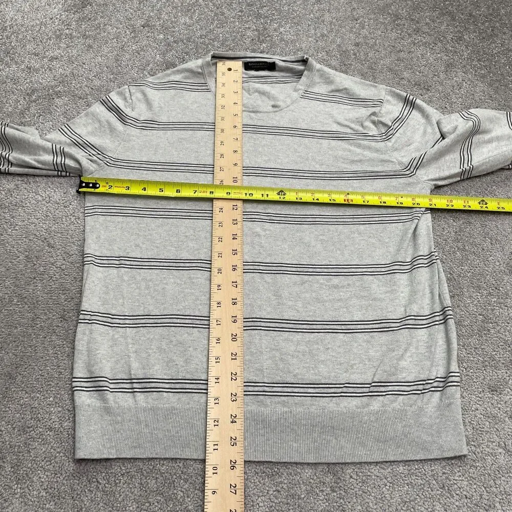 Banana Republic Luxury Blend Pullover Sweater Mens Large Gray Striped Crew Knit